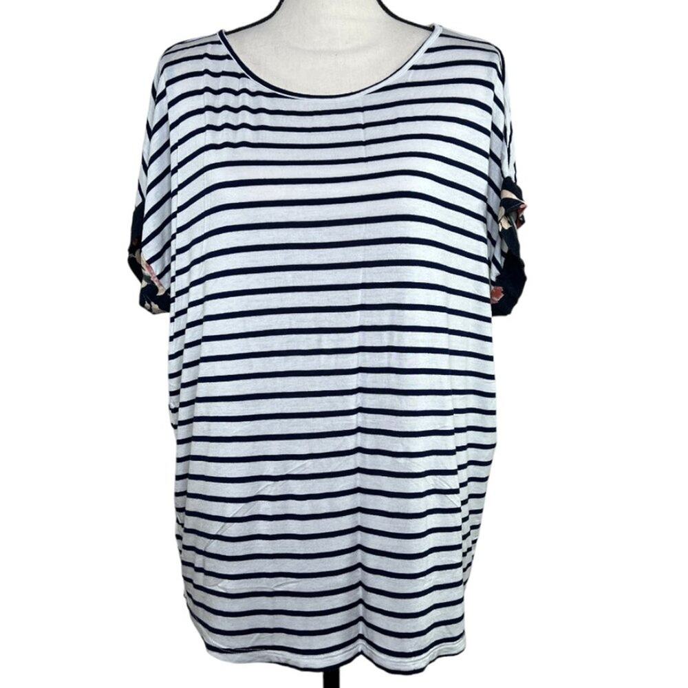 Pink Clover Short Sleeve Striped Navy Top Size 1X